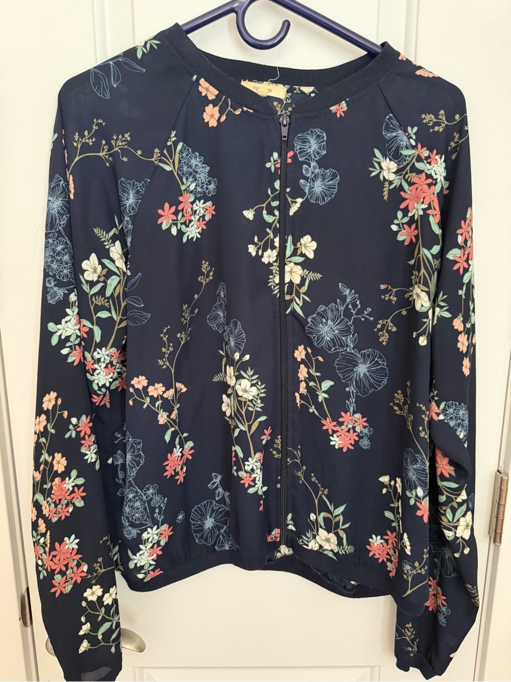 Maurices Navy Floral Zip-Up Bomber Jacket